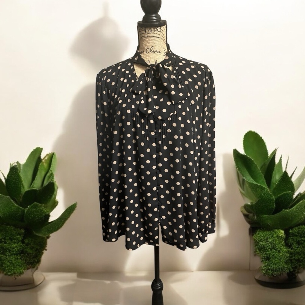 J.Crew 365 Women's Button up Polka dot Long Sleeve Tie neck Shirt Size 24